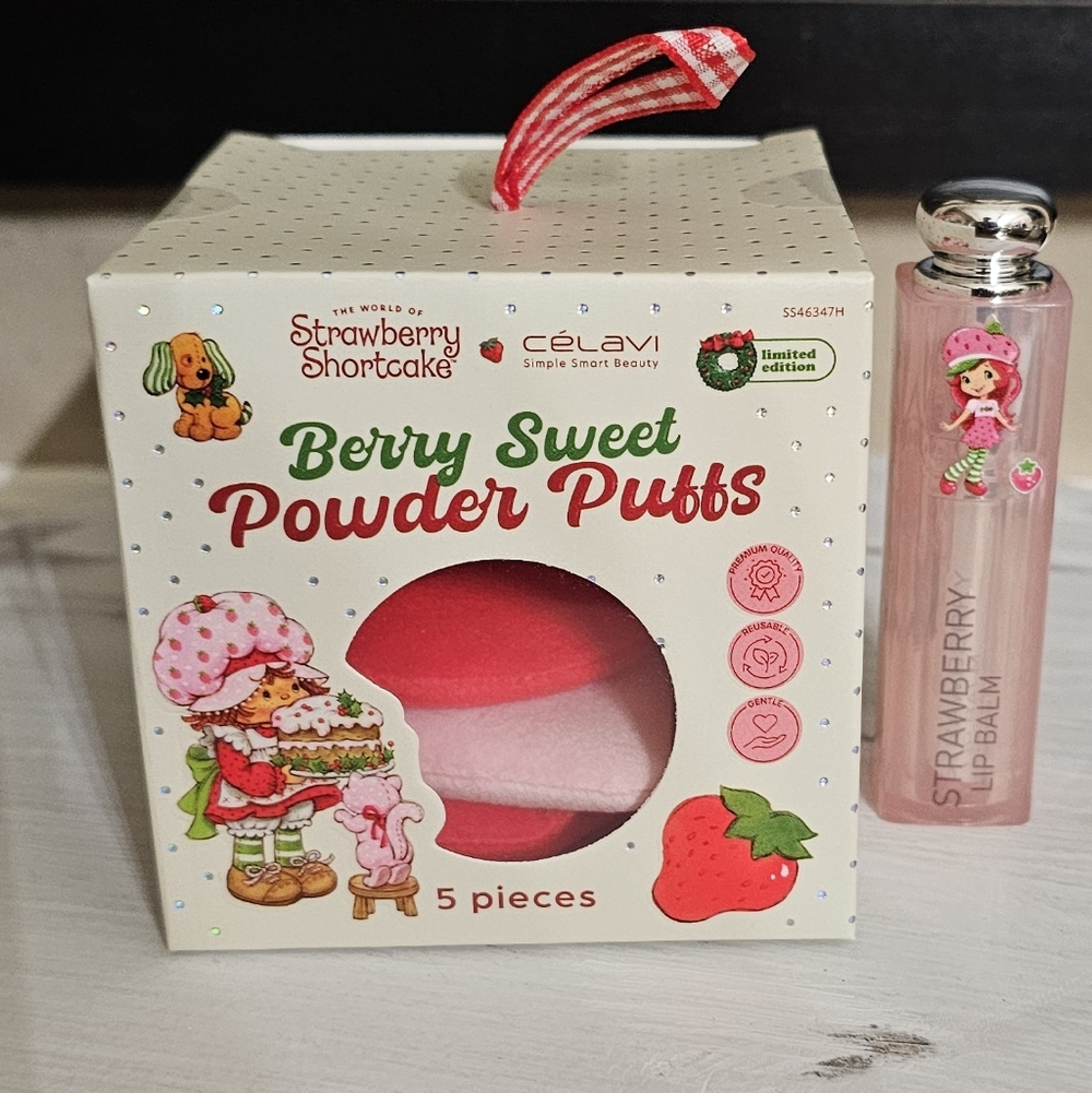 Strawberry Shortcake Powder Puffs and Strawberry Lip Balm Set